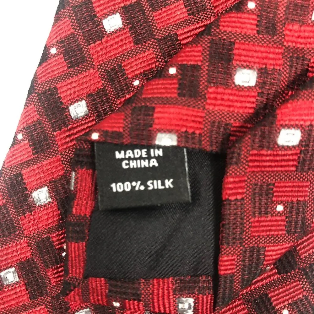 Murano EXTRA LONG Tie Red Black Geometric Pattern 100% Silk Dress Necktie 65 in
